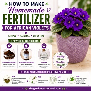 Keep your African violets healthy and blooming with this simple homemade fertilizer recipe. Using coffee grounds, hydrogen peroxide, and vinegar, this easy DIY plant food can help support healthy roots, lush foliage, and beautiful flowers. Perfect for indoor gardeners and African violet lovers.