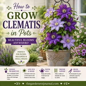 Discover how to grow healthy, thriving clematis in pots with this easy step-by-step guide. Learn container tips, sunlight needs, watering, pruning, and support ideas for gorgeous blooms and vertical beauty. Great for container gardening, cottage garden flowers, clematis vines, patio gardens, and seasonal garden planning.