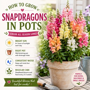 Want bright flowers in pots all season? Learn how to grow snapdragons in containers with simple care tips for healthy plants and long-lasting color. Perfect for container gardening, patio gardens, and adding beautiful cottage garden flowers to porches, decks, and backyard spaces.