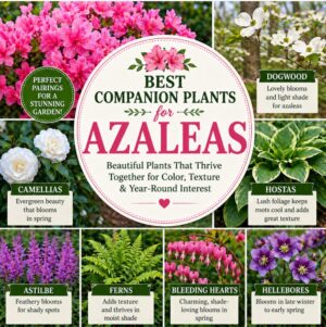 Help azaleas thrive with the best companion plants like hostas, camellias, dogwood, astilbe, ferns, bleeding hearts, hellebores, and sweet alyssum. Perfect pairings for color, texture, and year-round garden beauty.
