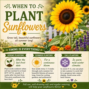 Want big, cheerful sunflower blooms this summer? Discover exactly when to plant sunflowers for the strongest growth and longest bloom season. Perfect for creating colorful cottage garden flowers, pollinator gardens, and beautiful backyard flower beds.