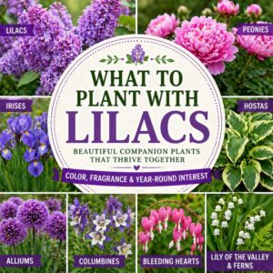 Wondering what grows well with lilacs? Try peonies, hostas, irises, alliums, columbines, ferns, and bleeding hearts for a gorgeous spring garden full of color, texture, and fragrance.