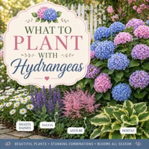 Looking for the best companion plants for hydrangeas? Discover beautiful flowers and foliage plants like hostas, astilbe, salvia, catmint, and roses to create a lush cottage garden look with season-long color.