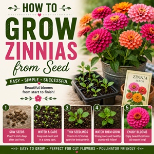 Learn how to grow zinnias from seed and enjoy months of bright, cheerful blooms. These easy-to-grow cottage garden flowers are perfect for borders, pollinator gardens, and cut flower bouquets. A beginner-friendly flower that rewards you with nonstop color all summer long